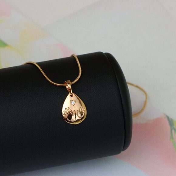 "Rose Gold Teardrop Pendant with Hand Imprint & Heart Accent Design, XPPT1382 - Picture 4 of 13